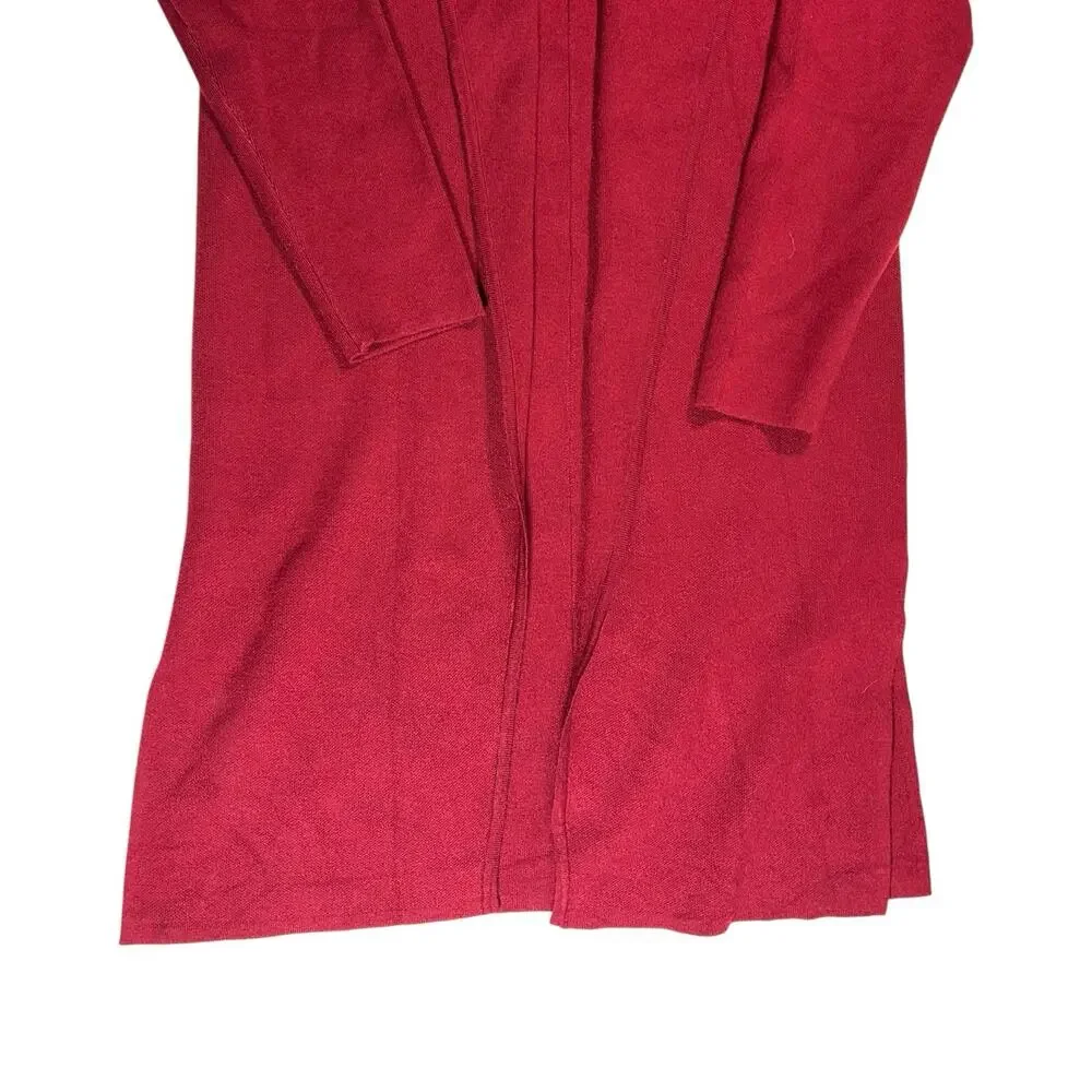 Merokeety Women’s Sz S Long Wool Blend Red Cardigan Knit Duster Coatigan Sweater - Picture 5 of 13